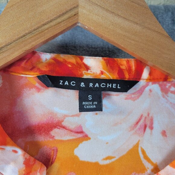 Zac&Rachel‎ Womens Tunic Top S Orange Floral Print 3/4 Sleeve Resortwear Layered - Picture 2 of 11